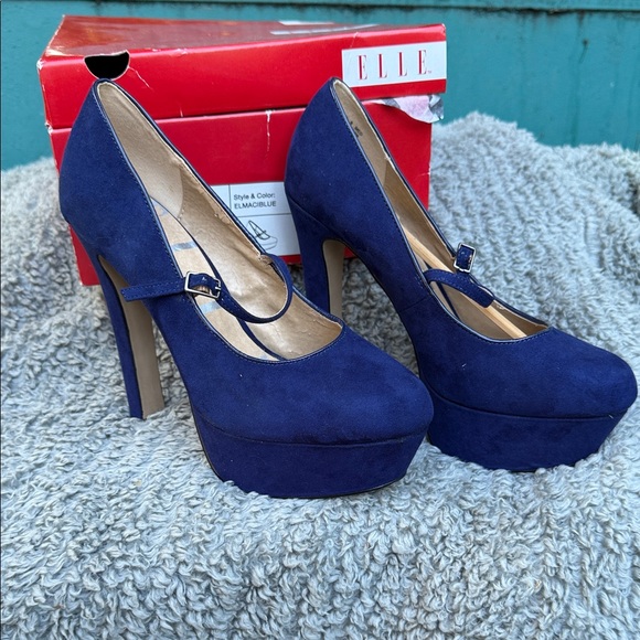 Elle Women's Elmaciblue Navy Platform Heels - Picture 1 of 5